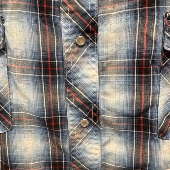 Wrangler Short Sleeve Blue Plaid Button Down w/ Pearl Snaps Mens Size 3XL - Picture 2 of 6